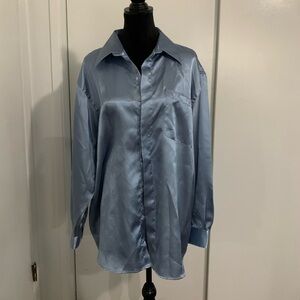 Baby blue satin button up